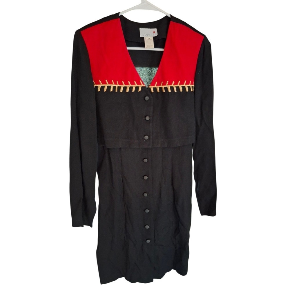Vintage SCARLETT 90s Faux Vest Dress Sz 7/8 Button Front Y2K